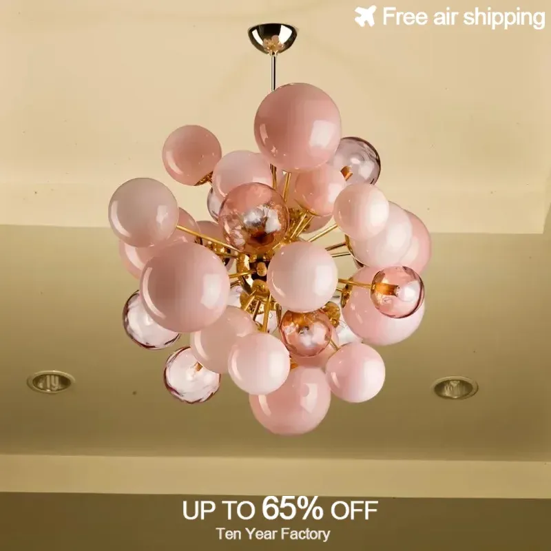 Afralia™ Salmon Glass Bubbles Chandelier LED Ceiling Light