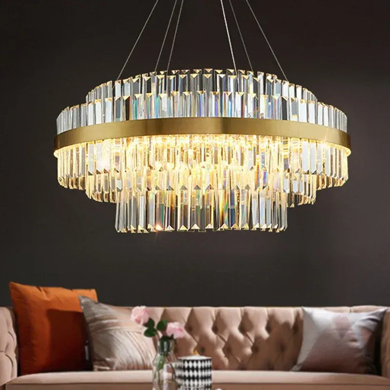 Afralia™ Sumptuous Crystal Golden Gloss LED Ceiling Chandelier Dining & Living Room
