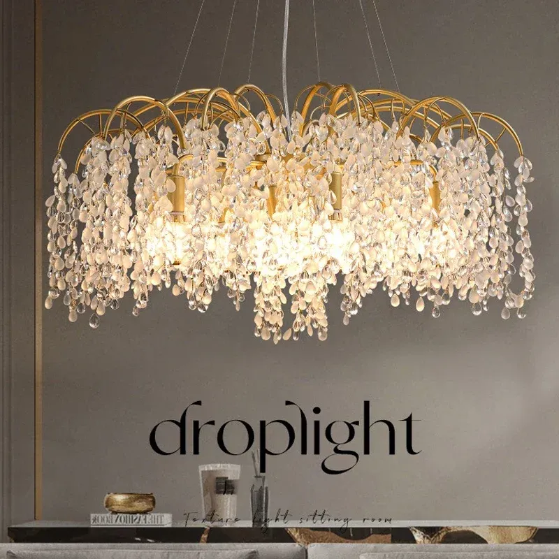 Afralia™ Today's Luxury Crystal Chandelier Golden Gloss LED Ceiling Lamp