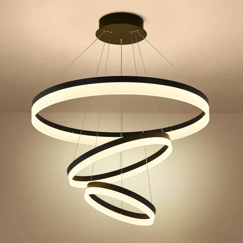 Afralia™ Up-to-date Circle LED Chandelier Ceiling Lamp Black White 20-80cm Fixtures