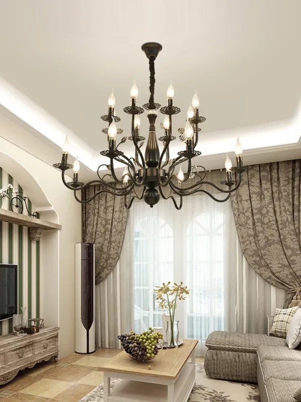 Afralia™ Wrought Iron Chandelier Candle Light Black/Gold Alloy Fixture