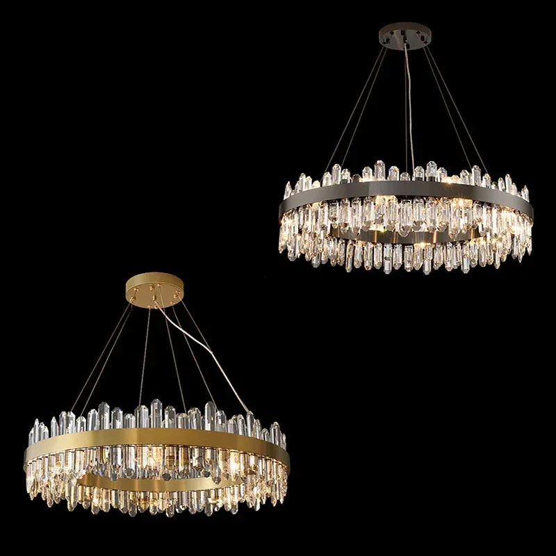 Energy Star Certified Afralia™ Sleek Gold/Black Crystal Chandelier, Adjustable Dining Room Ceiling Fixture