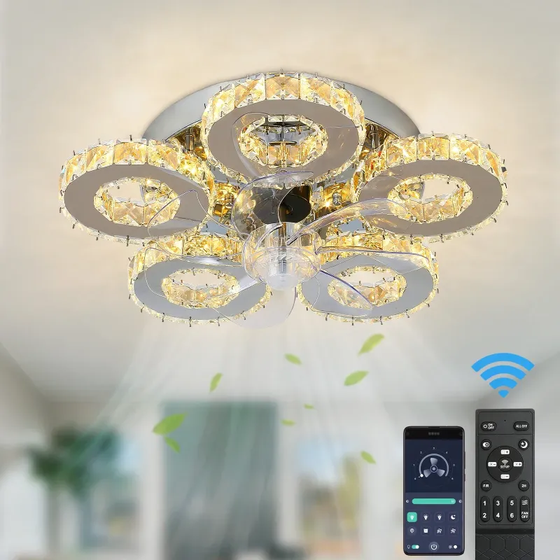 Flush Mount Ceiling Light Afralia™ Crystal Luxury Ceiling Fan LED Lamp Chandelier Automated Home Decor Fixtures