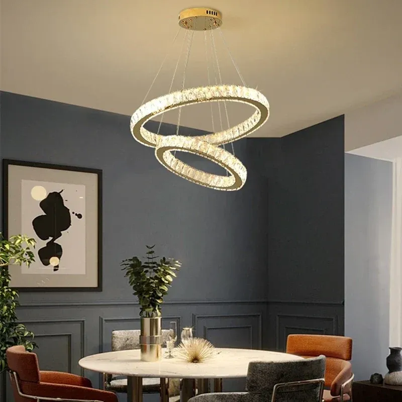 LED Panel Ceiling Light Afralia™ Round Crystal Ceiling Chandelier Kitchen Dining Room LED Lighting Fixtures