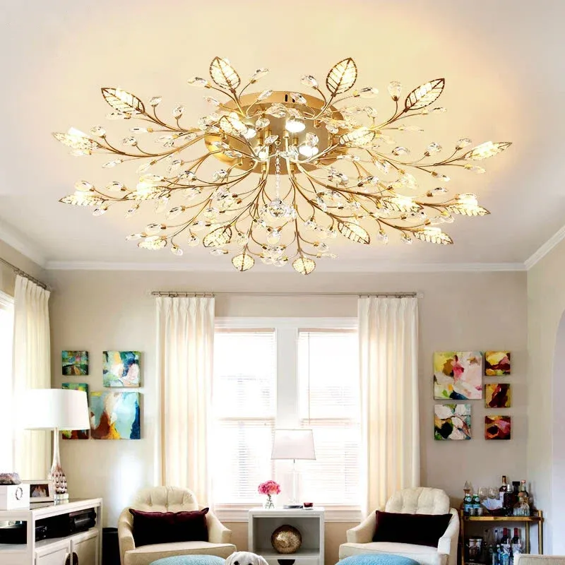 Afralia™ Crystal Leaf LED Ceiling Chandelier: Industrial Old-school Home Decor Lighting