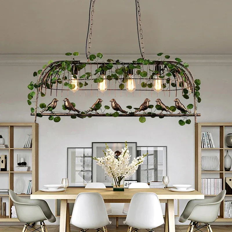 Afralia™ Old-style Plant Pendant Lights Bird Cage Industrial Pendant Lamp Home Decor