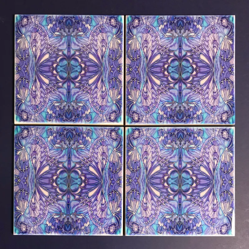 Contemporary Butterfly Tiles - Blue Lilac Tiles - Bohemian Ceramic Imprinted Tiles Exterior Cladding