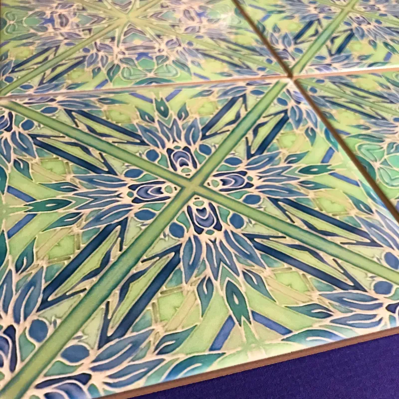 Contemporary Tiles Mix 2 designs Blue Leaf Green Peacock Tiles - Beautiful Tile