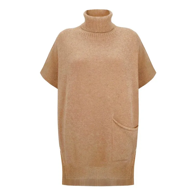 Piper Roll Neck Poncho Caramel