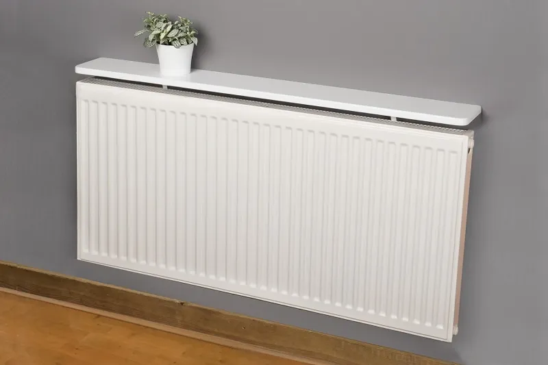 White 18mm heavy-duty Rounded Radiator Top Shelf no drill brackets to deflect heat and save energy