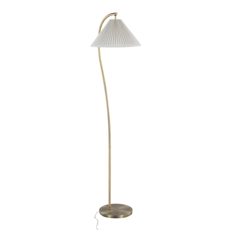 Cassis - Glam / Art Deco Floor Lamp Pleated - Golden / White