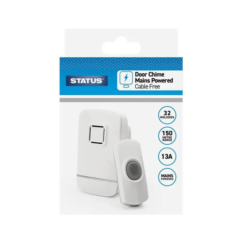 Status Mains Powered Door Chime | 32 Melodies, 150-Meter Range Apartment Use