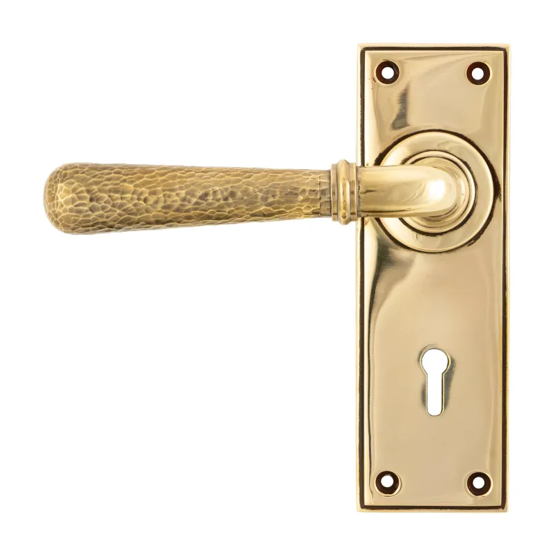 Aged Brass Hammered Newbury Lever Lock Adjust | From Anvil Anti-Corrosion Finish