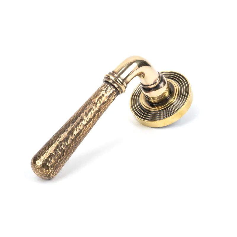 Aged Brass Hammered Newbury Lever on Rose Adjust (Beehive) | From Anvil