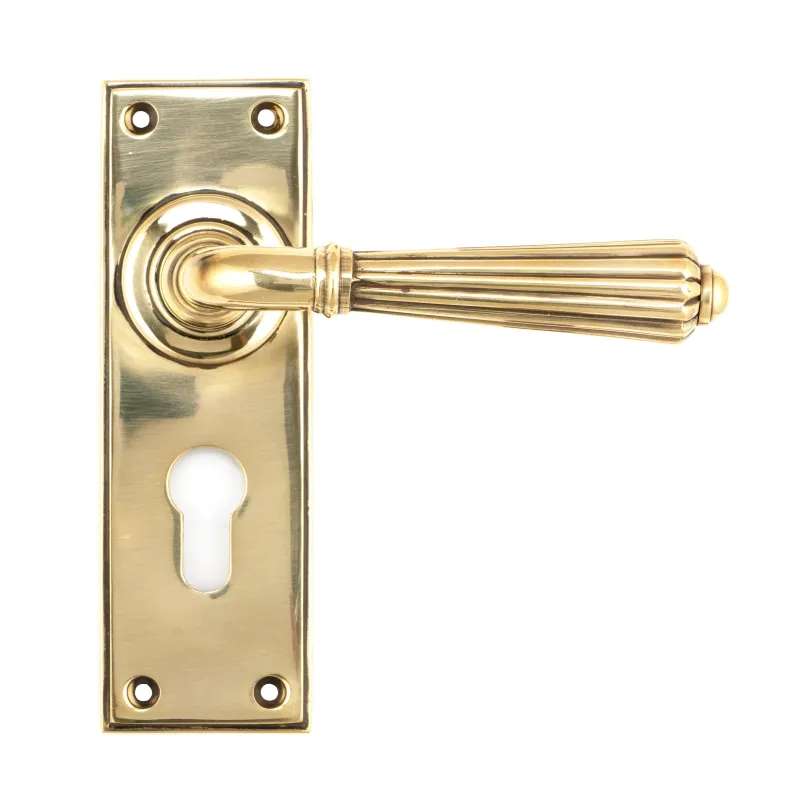 Aged Brass Hinton Lever Euro Lock Place | From Anvil Anti-Corrosion Finish