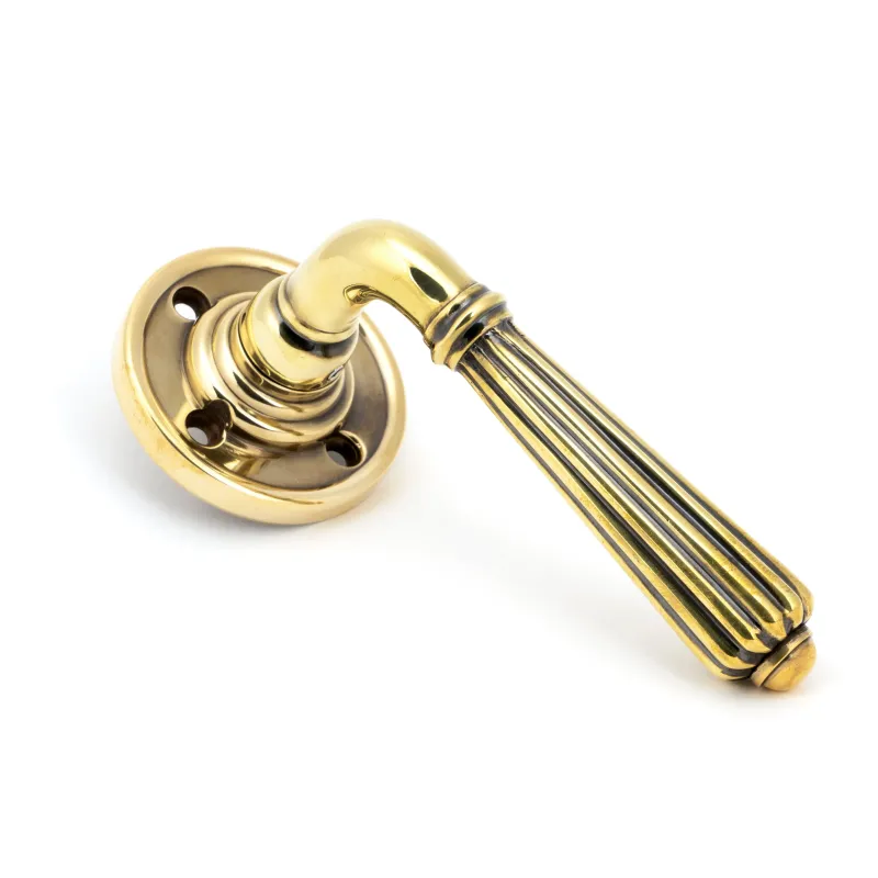 Aged Brass Hinton Lever on Rose Adjust | From Anvil