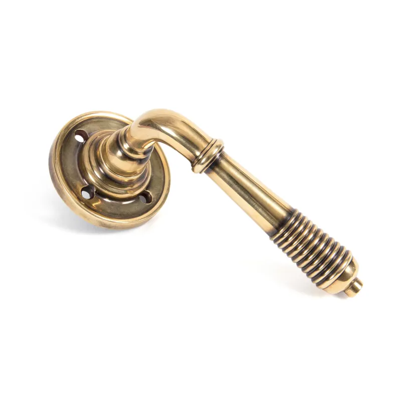 Aged Brass Reeded Lever on Rose Adjust | From Anvil