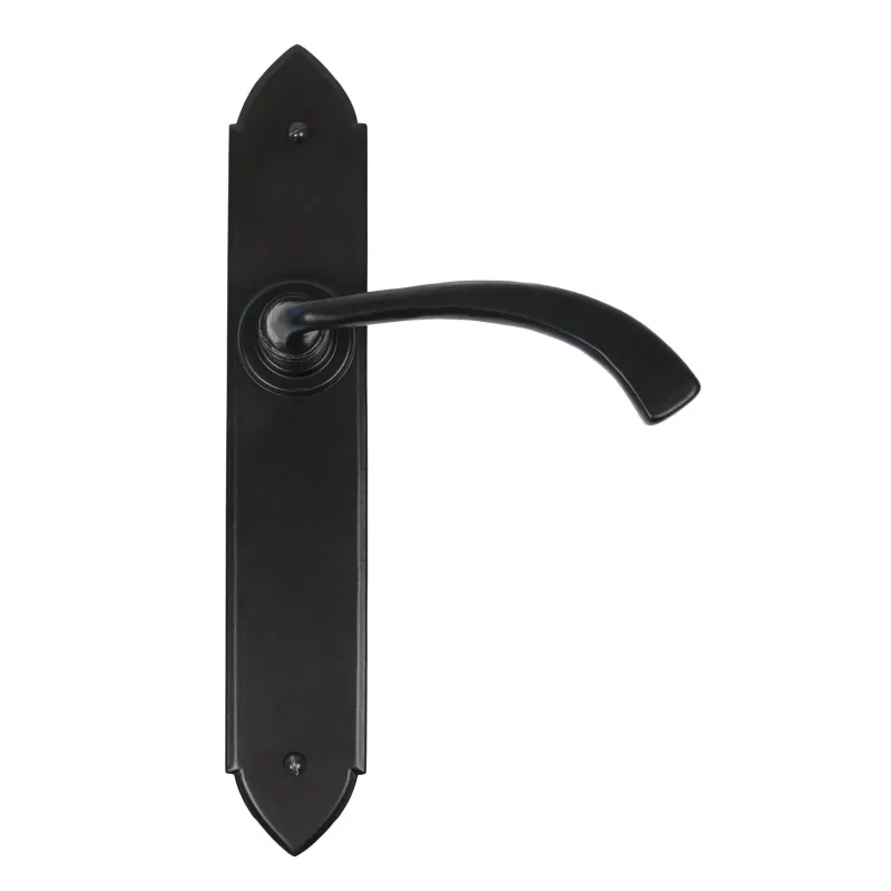 Black Gothic Curved Sprung Lever Latch Place | From Anvil