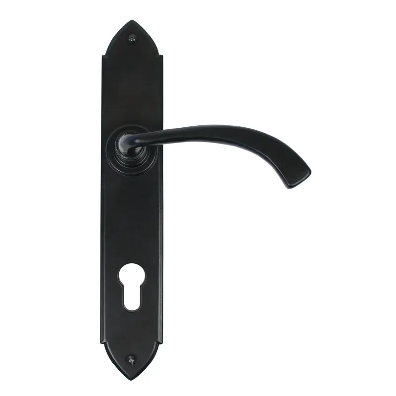 Keyless Entry Black Gothic Curved Lever Espag. Lock Adjust | From Anvil