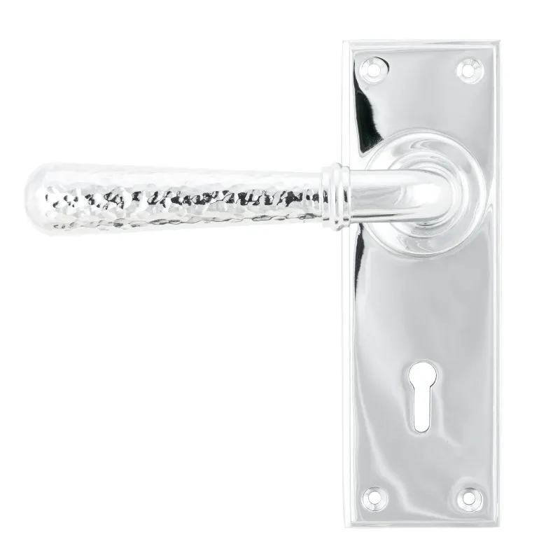 Mortise Lock Polished Shiny metal Hammered Newbury Lever Lock Set | From Anvil