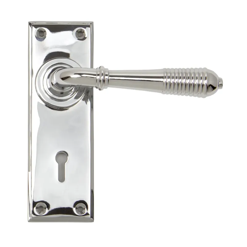 Passage Door Glossy Chrome Reeded Lever Lock Set | From Anvil