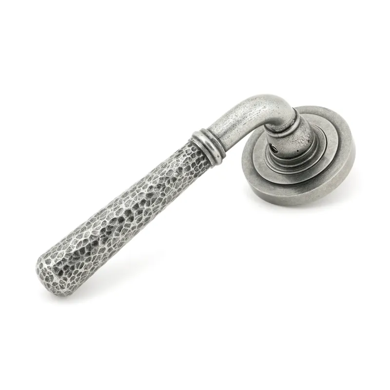 Pewter Hammered Newbury Lever on Rose Place (Art Deco) | From Anvil
