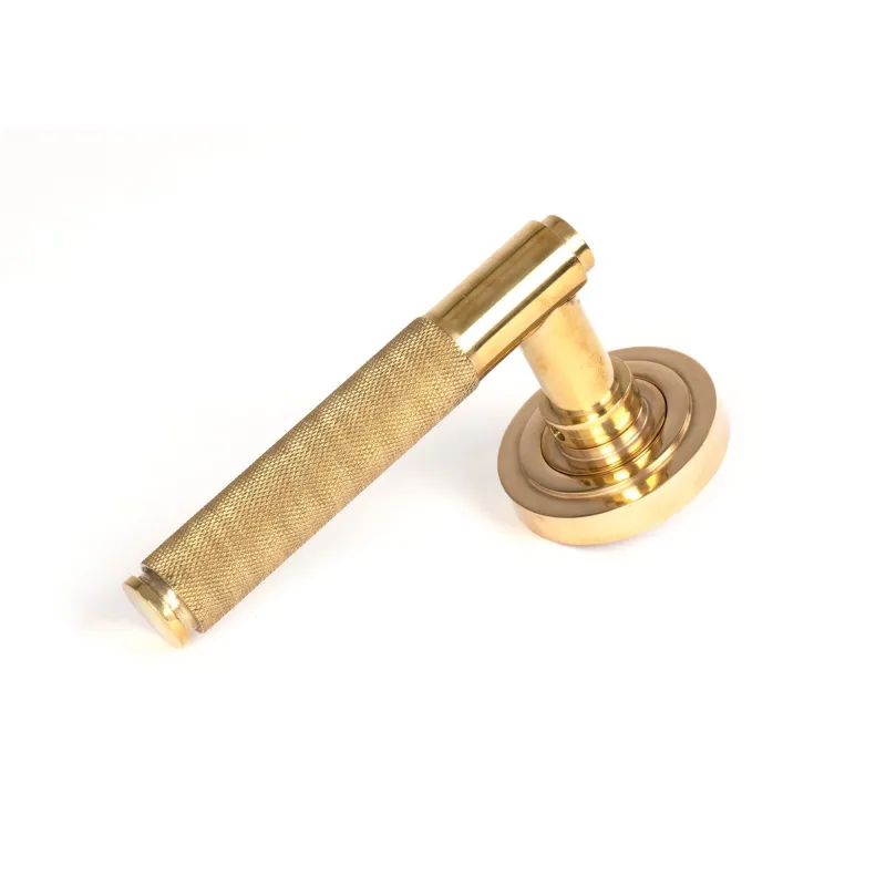 Polished Brass Brompton Lever on Rose Place (Art Deco) - Unsprung | From Anvil