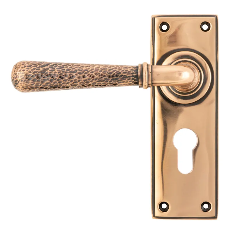 Polished Bronze Hammered Newbury Lever Euro Lock Place | From Anvil