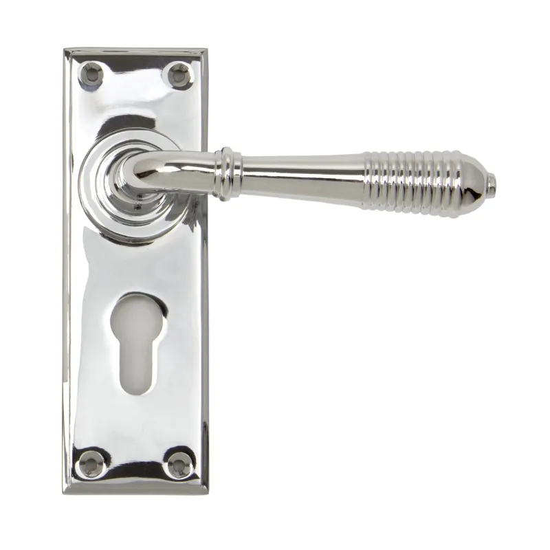 Polished Chromium Reeded Lever Euro Lock Set | From Anvil (Keyed Alike)