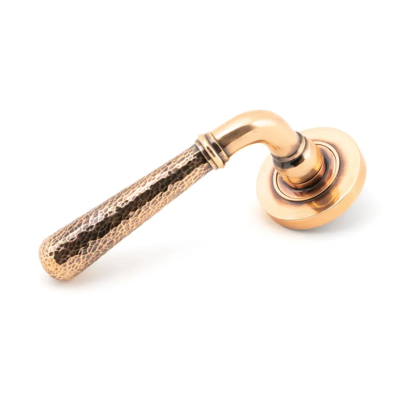 Polished Copper-brown Hammered Newbury Lever on Rose Set (Plain) | From Anvil