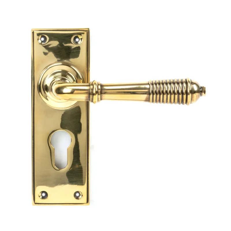 Premium Security Rated Aged Brass Reeded Lever Euro Lock Adjust | From Anvil