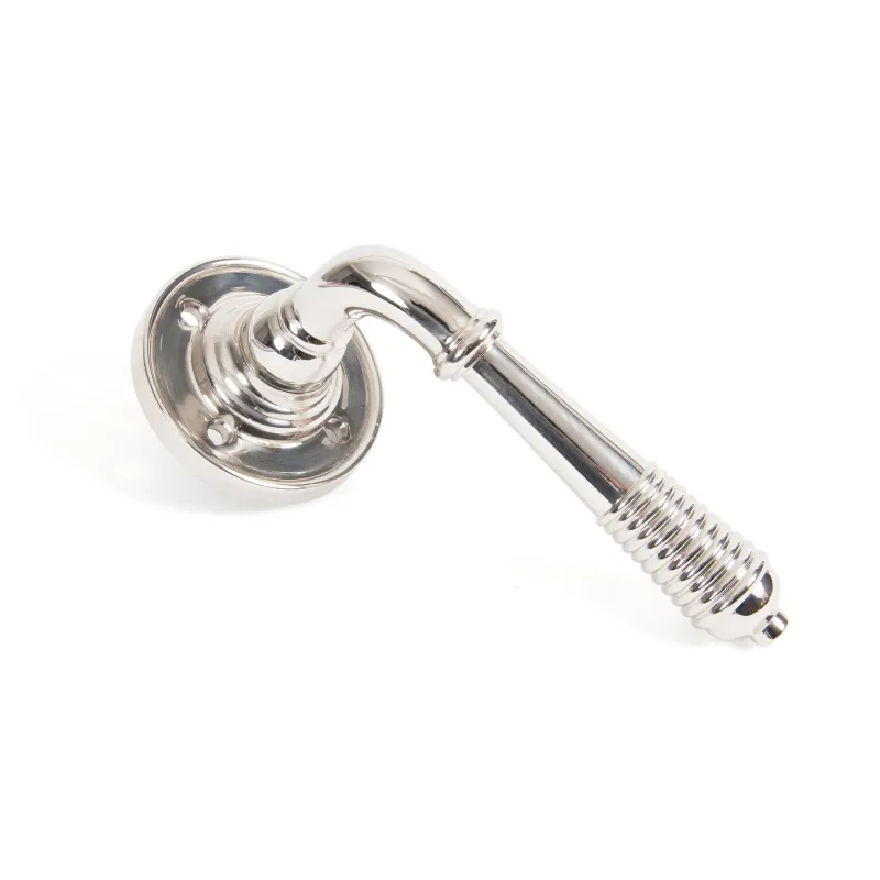 Reflective Nickel Reeded Lever on Rose Set - Unsprung | From Anvil