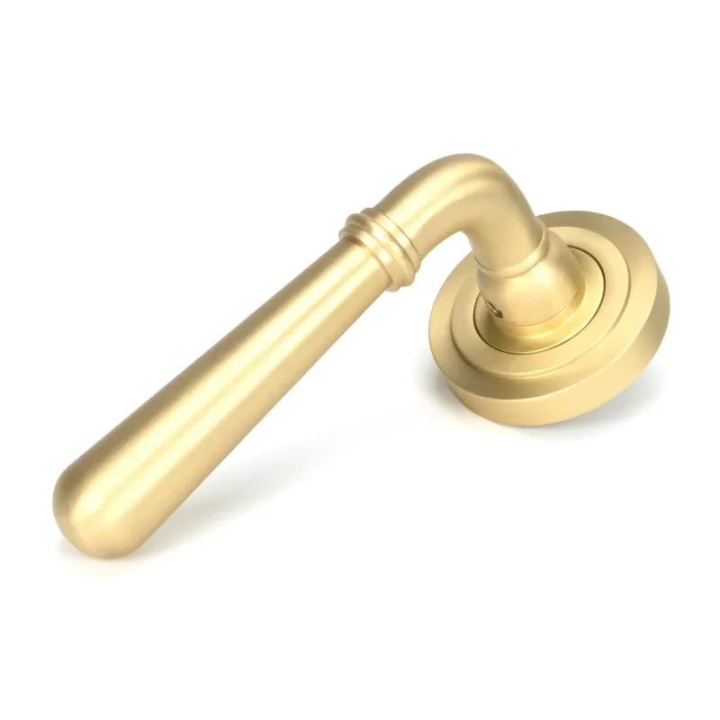 Satin Brass Newbury Lever on Rose Place (Art Deco) | From Anvil