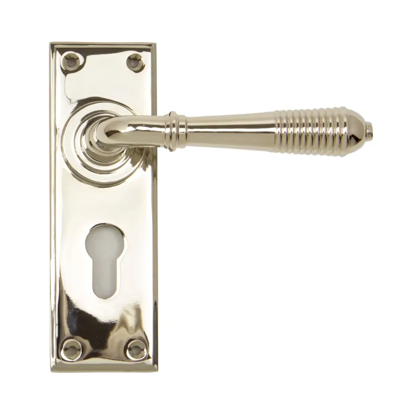 Smooth Nickel Reeded Lever Euro Lock Set | From Anvil Interior Doors