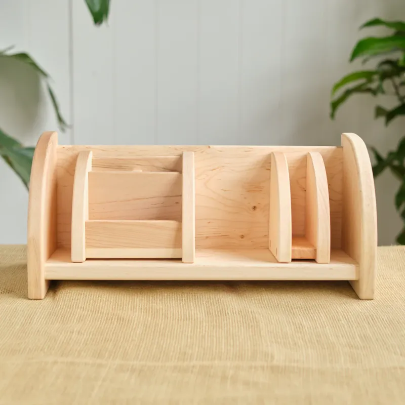 Wooden Desk-sized Bookshelf Pencil and File Holder 3 Piece Set (or select individually) - Maple Wood - 16" L x 7" D x 7" H