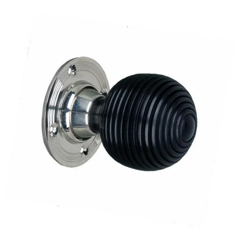 Ebony Beehive Rim/Mortice Door Knob Smooth Nickel