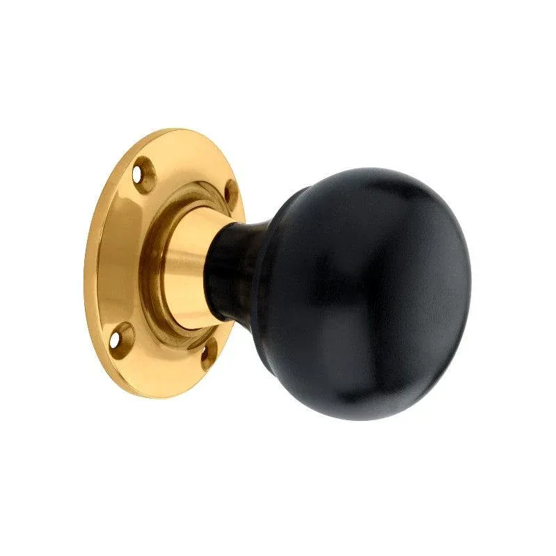 Ebony Bun Rim/Mortice Door Knob Reflective Brass