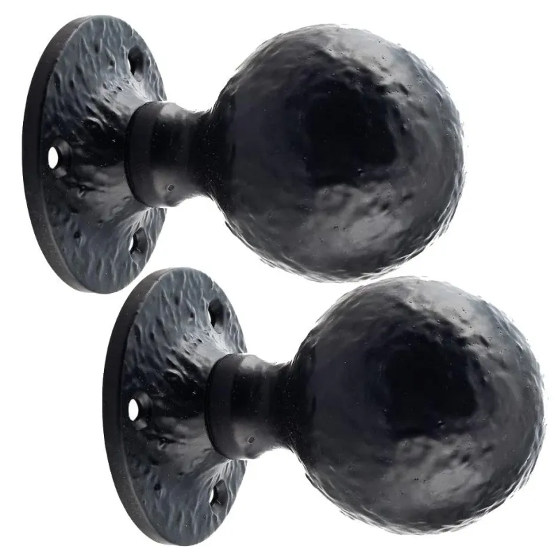 Pair Rustic Midnight Cast Iron Door Knobs