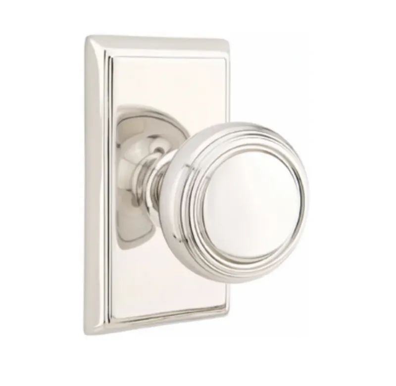 Passage Door Transitional Round Door Knob Knob Reflective Nickel w/ Rectangular Rosette