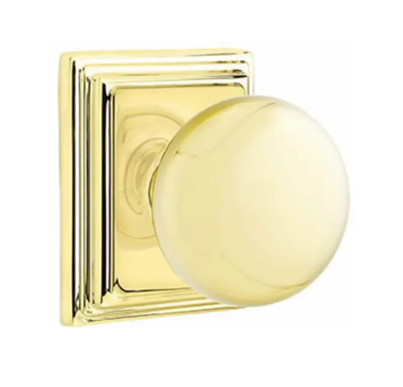 Round Door Knob "Provence" w/ Square Ridge Rosette Unlacquered Warm alloy Easy Rekey