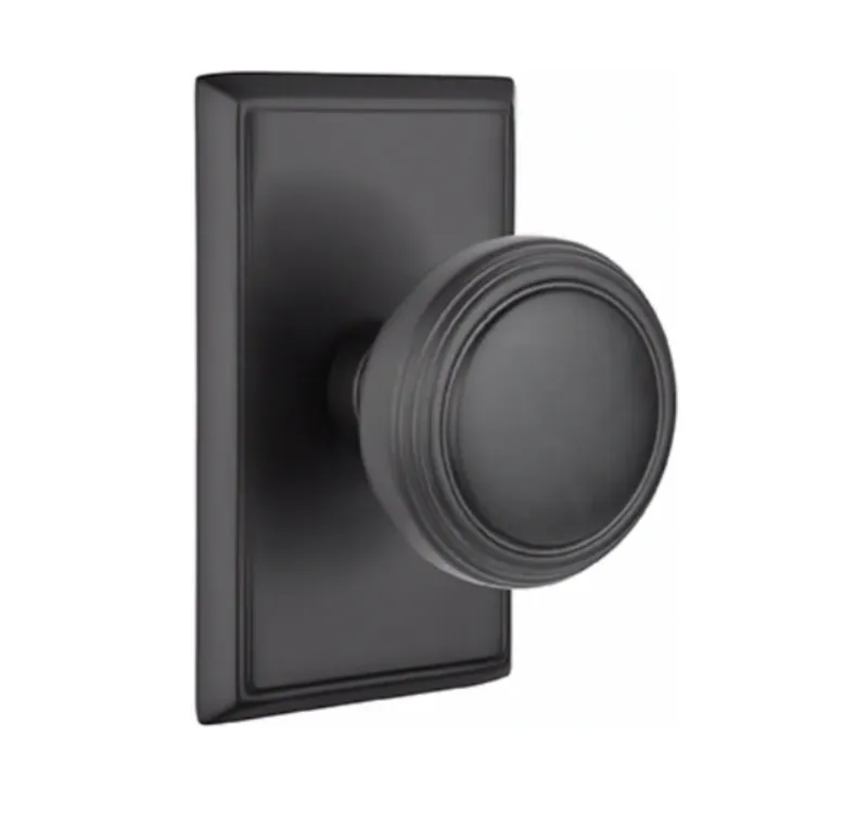 Transitional Round Door Knob Knob Matte Jet-black w/ Rectangular Rosette Front Door Security