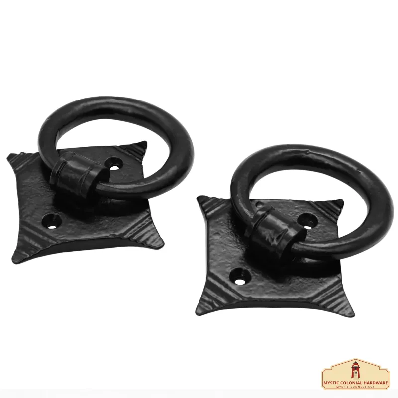Slim Ring Door Knocker - TRUE SOLID FORGED IRON - Blackened Hammered finish - Set 2 Pcs