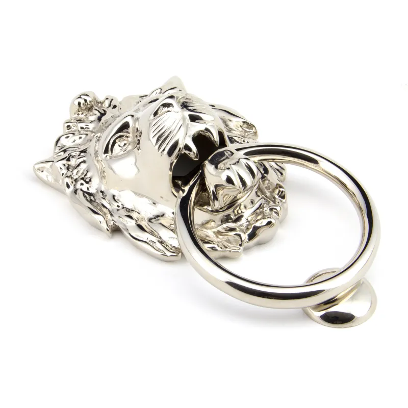 Smooth Nickel Lion Head Door Knocker | From Anvil