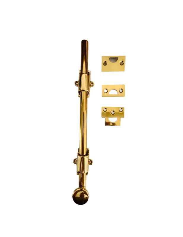 Polished Brass 12" Surface Bolt, HD, Uniform Brass French Door