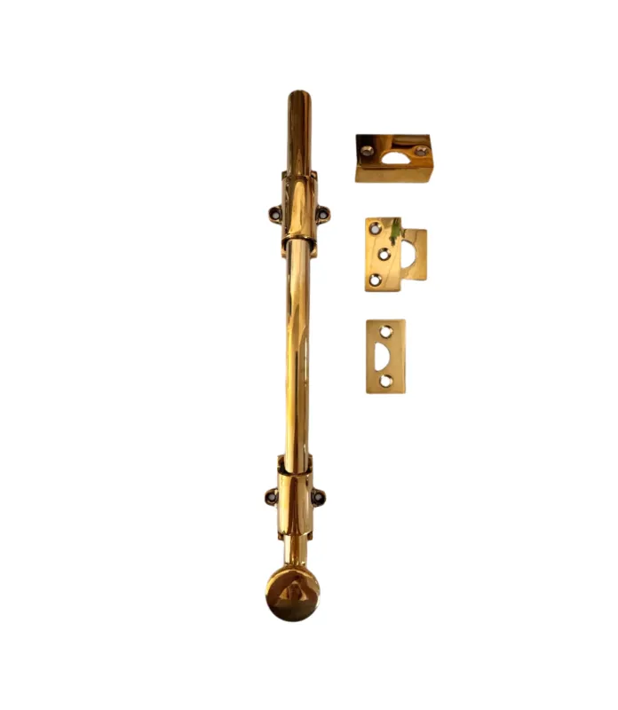 Unlacquered Warm alloy 12" Surface Bolt, HD, Solid Brass French Door Anti-Corrosion Finish
