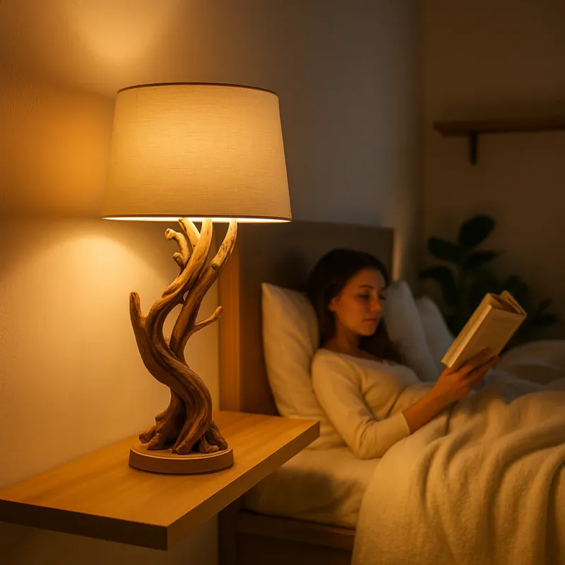 Artisanal Pine Wood Tree Floor Lamp - Rustic Home Decor