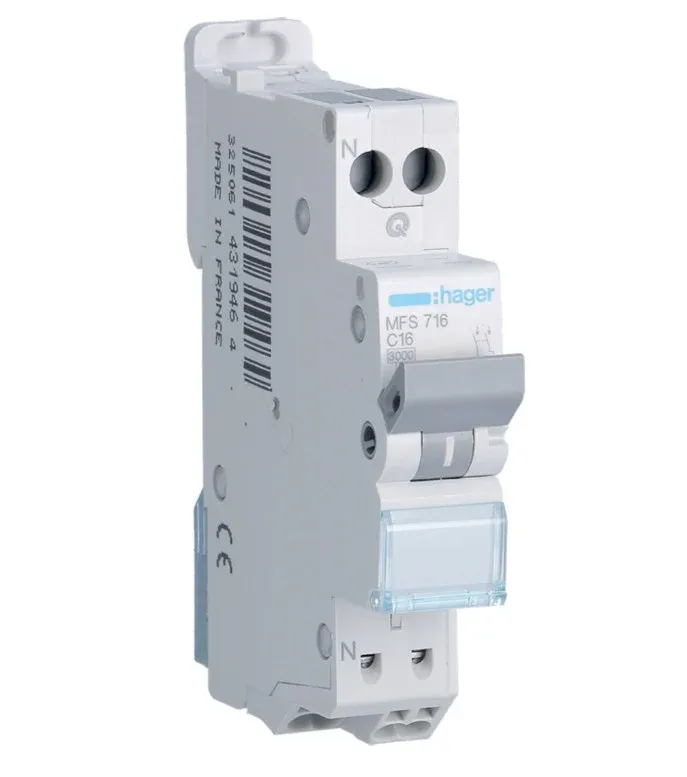 HAGER Disjoncteur Phase+Neutre 3kA courbe C 16A SanVis MFS716