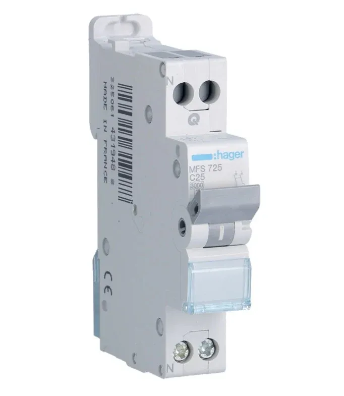 HAGER Disjoncteur Phase+Neutre 3kA courbe C 25A SanVis MFS725
