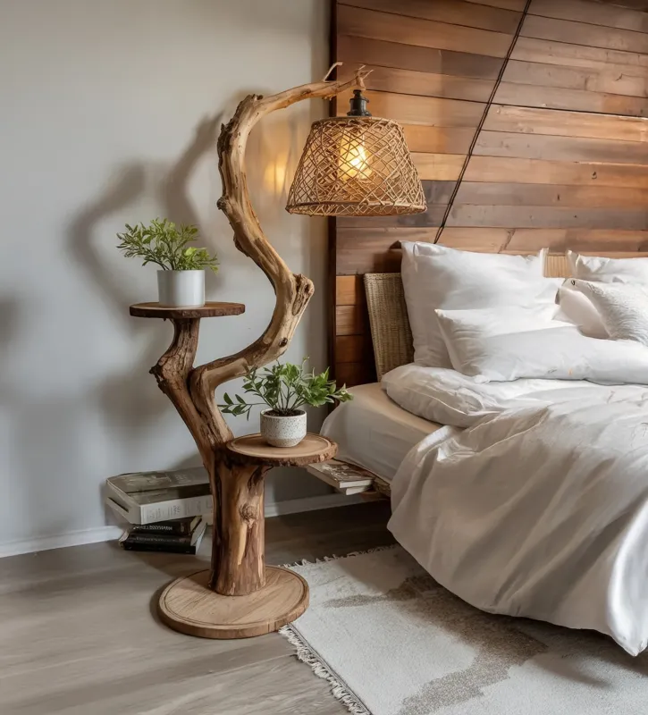 Rustic Driftwood Floor Lamp Shelves – Handmade Timber Standing Light