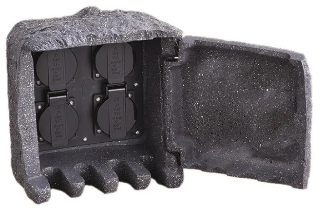 TRIO Steckdosen-Kombi Stein IP44 9962-11 4xSchuko Zuleitung 5m HBT=200x190x200mm